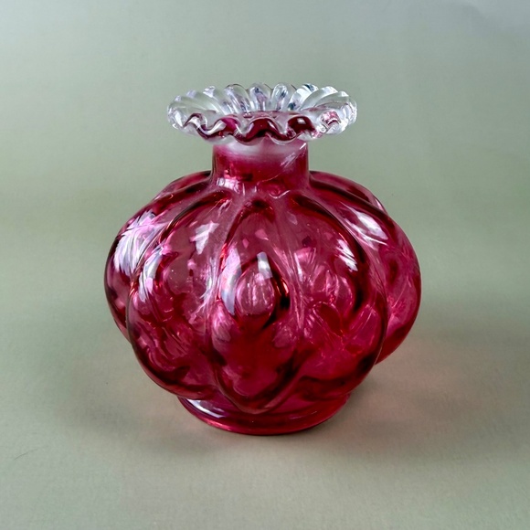 Fenton Ruby Overlay Diamond Optic Vase | Cranberry Art Glass | Vintage - Picture 1 of 8